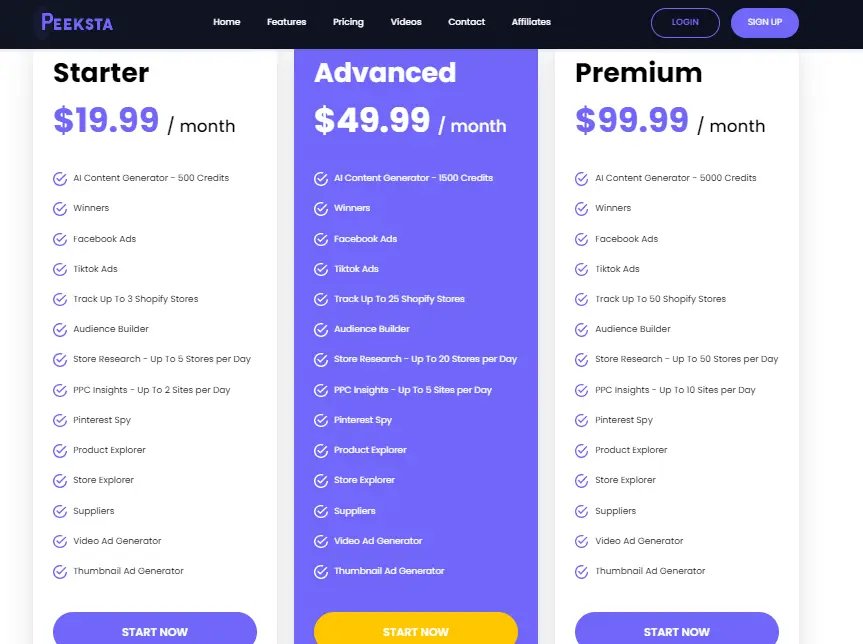 Peeksta Pricing Plans