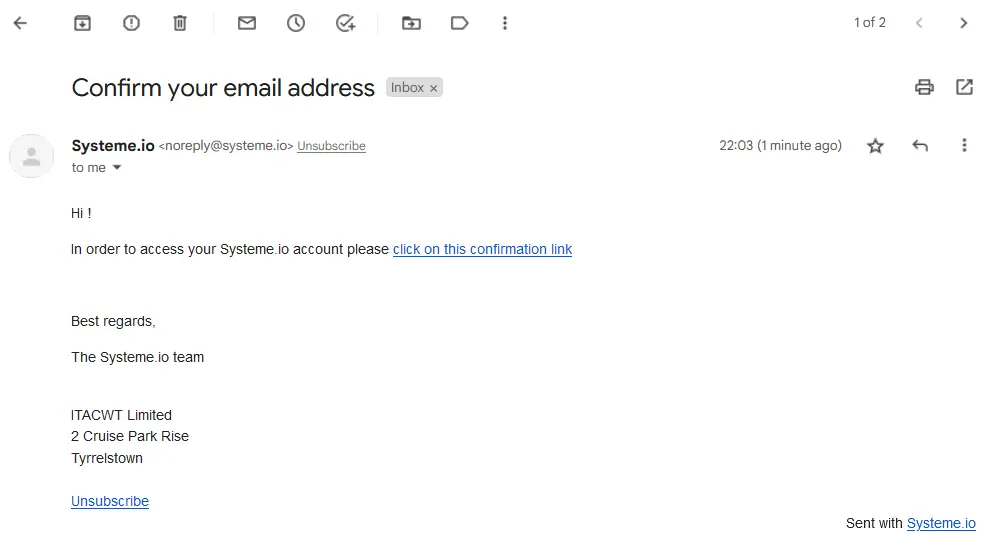 Systeme.io link confirmation